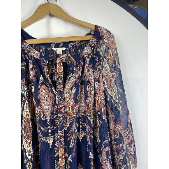 Cato Tunic Top 26/28W 4X 5X Peasant Chiffon Semi Sheer Blue Paisley Boho Artsy - Picture 5 of 16